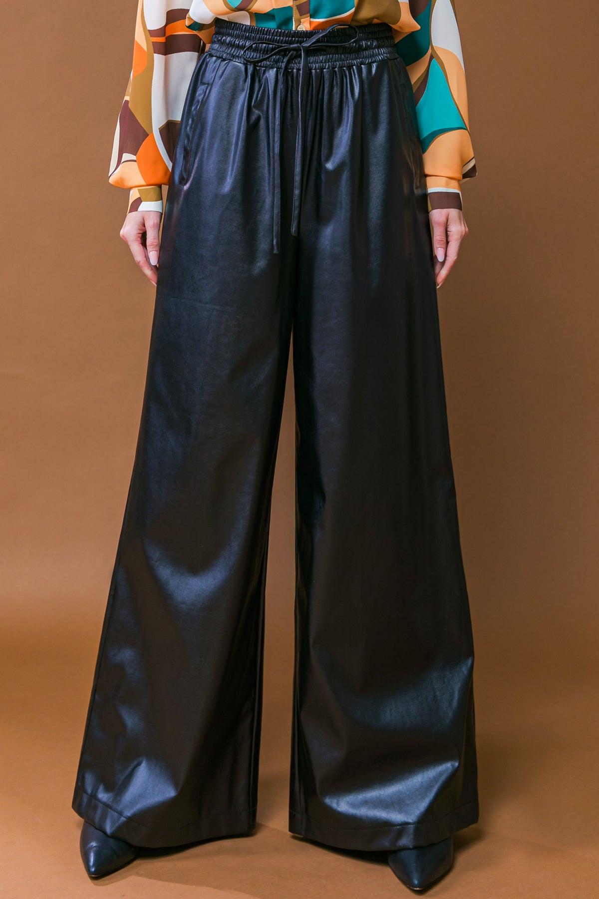 Iconic Reputation Leather Pants With Elastic Waist And Tie Detail