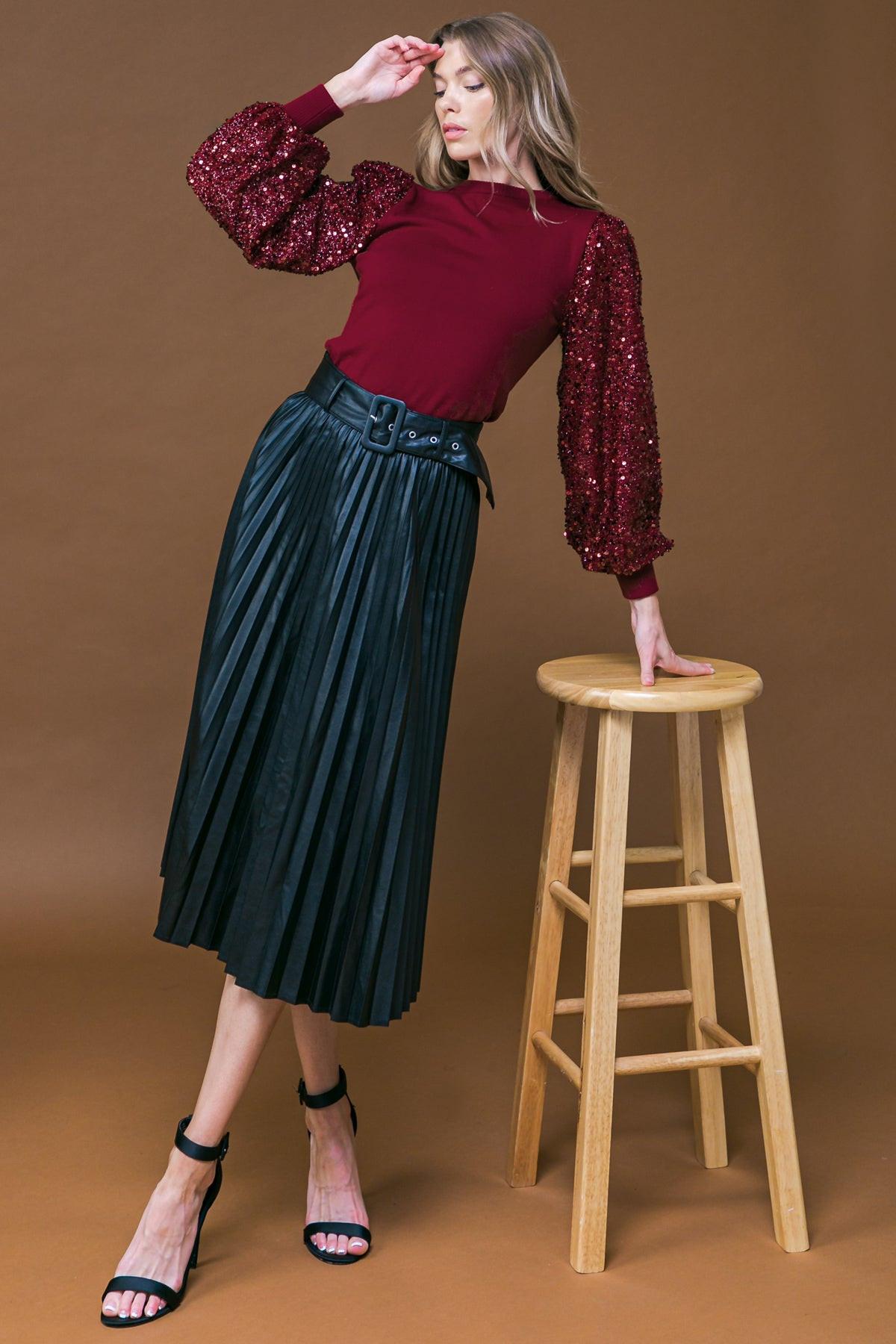 Feeling The Fun Sequin Puff Sleeve Knit Sweater Top