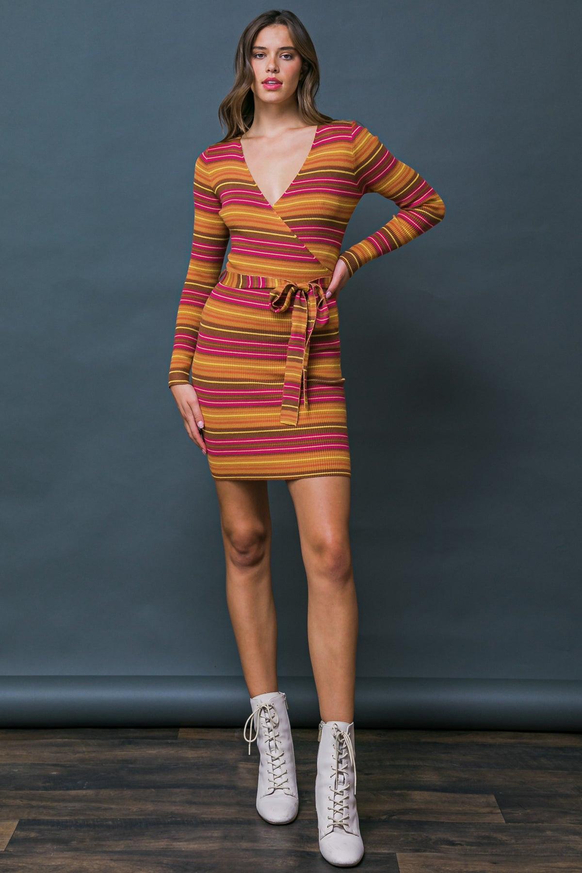 Flirtatious Nature Sweater Midi Dress With Surplice Neckline