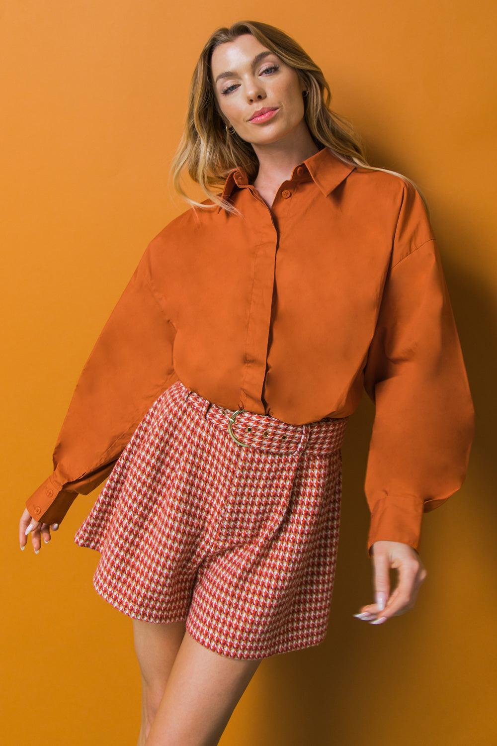 State Of Success Poplin Top With Classic Collar Front Button Placket