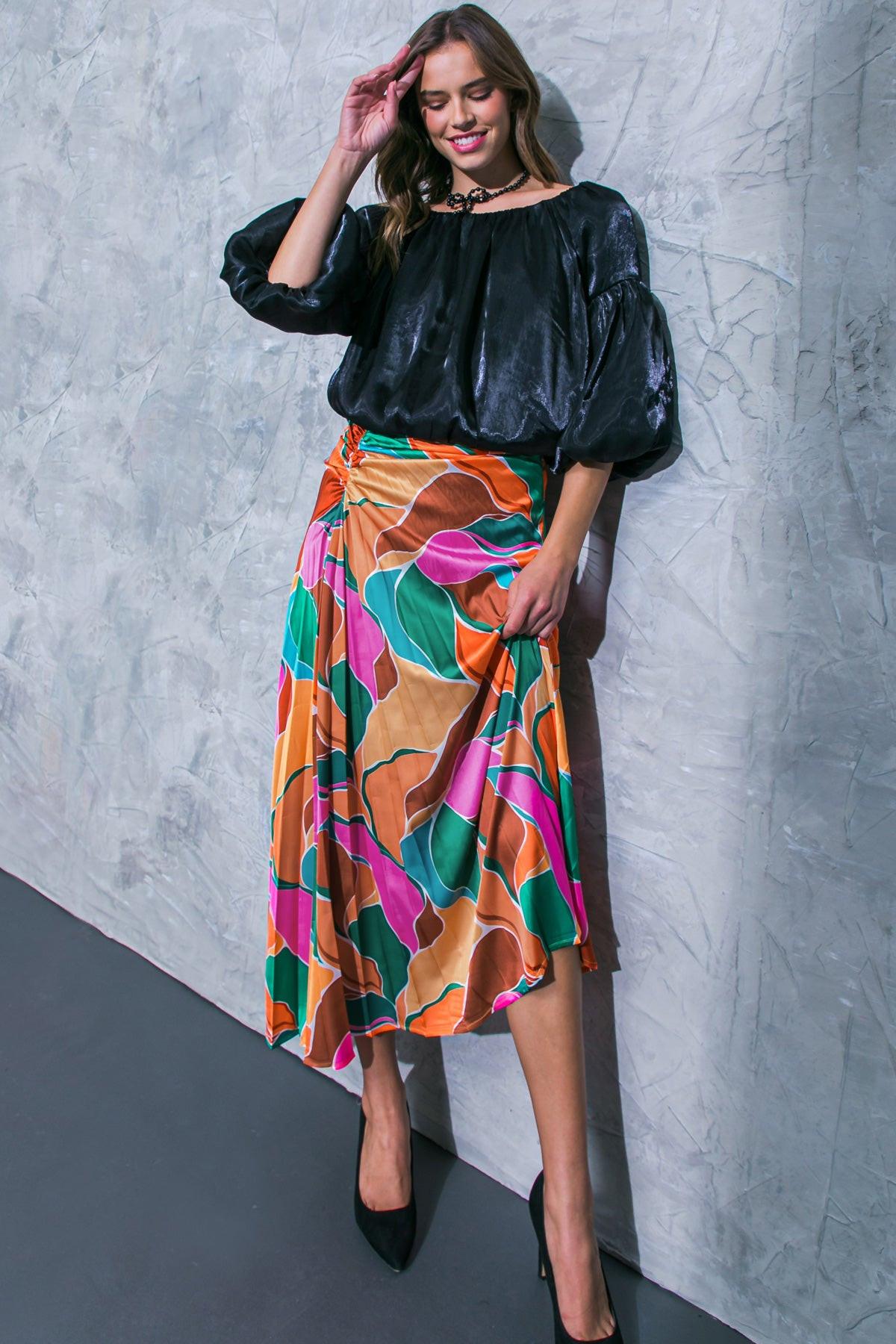 Simply Favored Woven Top Off On Neckline With Lantern Sleeves Elastic Waist