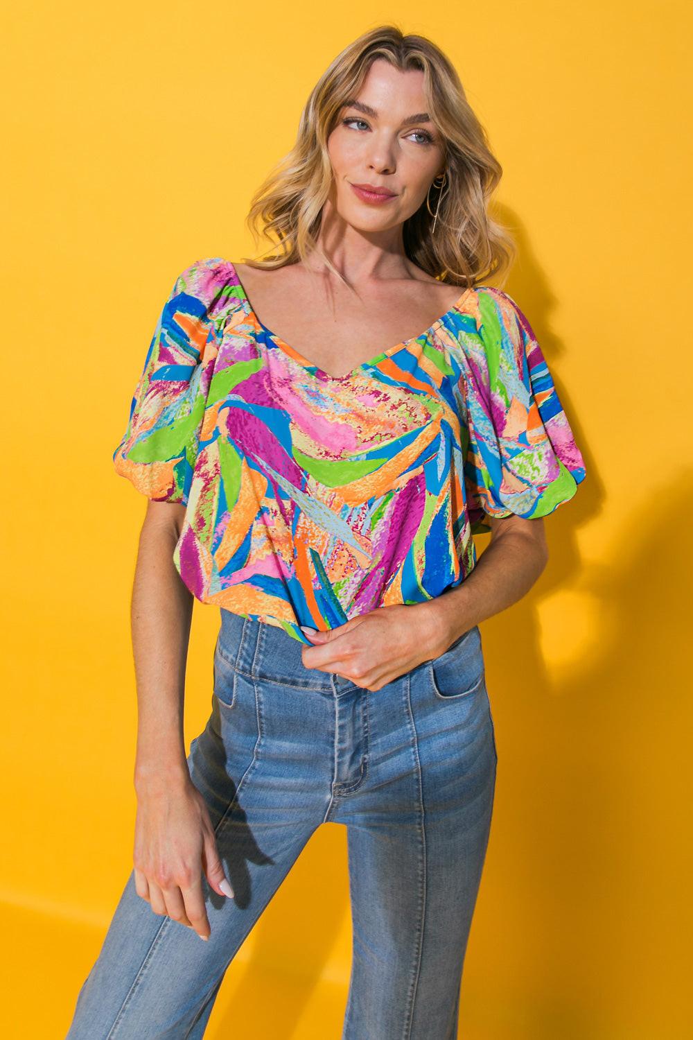 Honestly Breathtaking Woven Top With Printed Fabric And Sweetheart Neckline