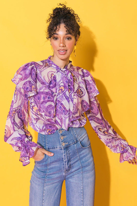 Sweetest Hello Woven Top With Front Tie Keyhole And Ruffles