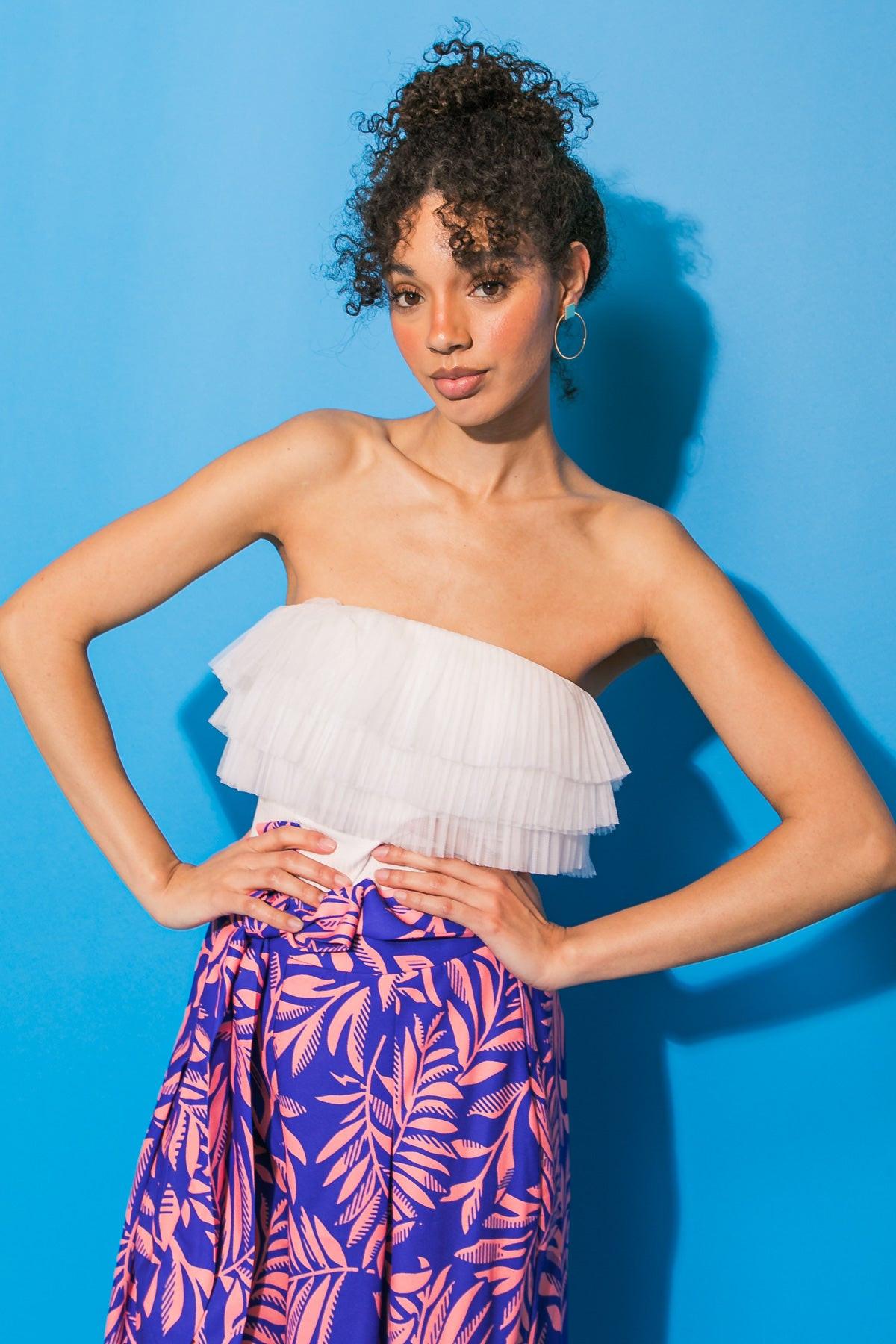 Take Me Now Knit Bodysuit With Contrasting Triple Flounce And Snap Closure