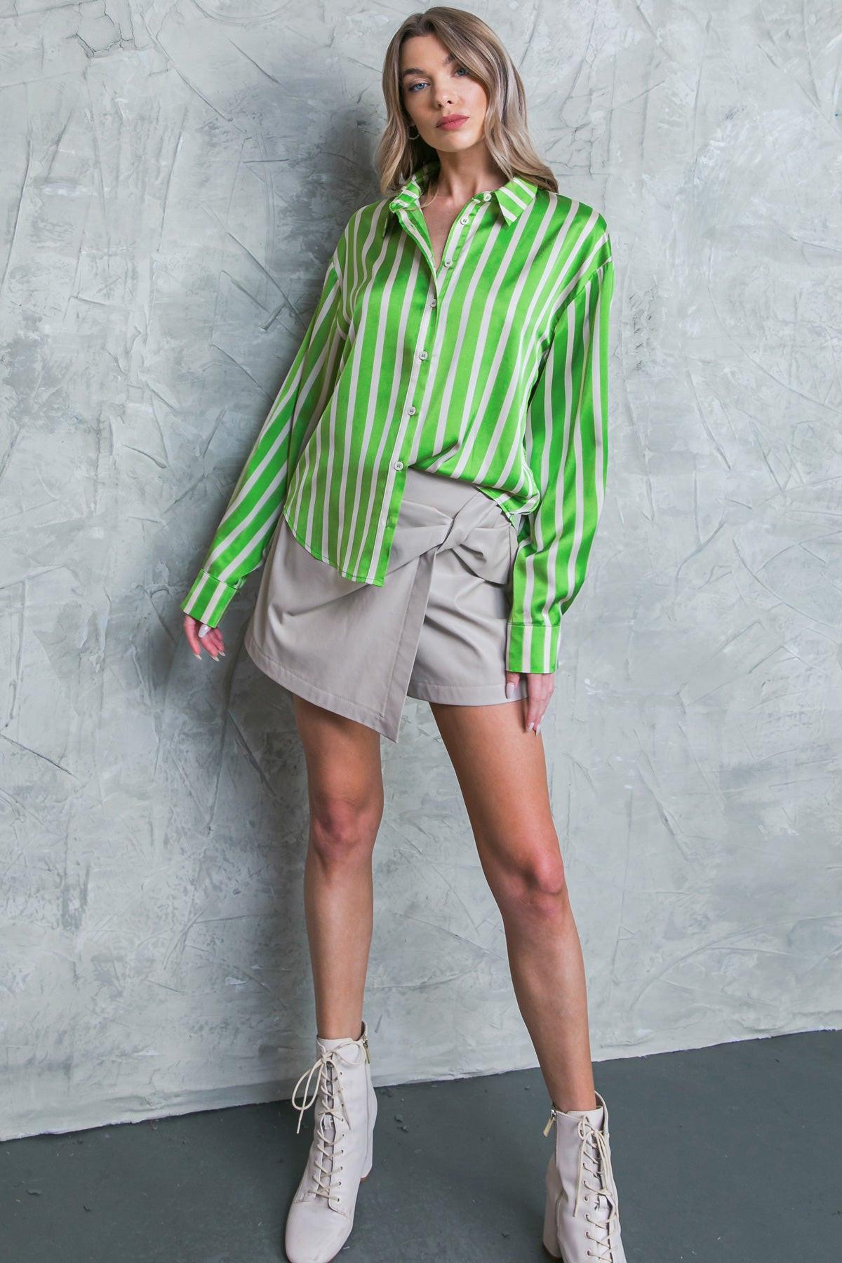 Nothing to Regret Satin Woven Top Shirt Collar Button Down Long Sleeves