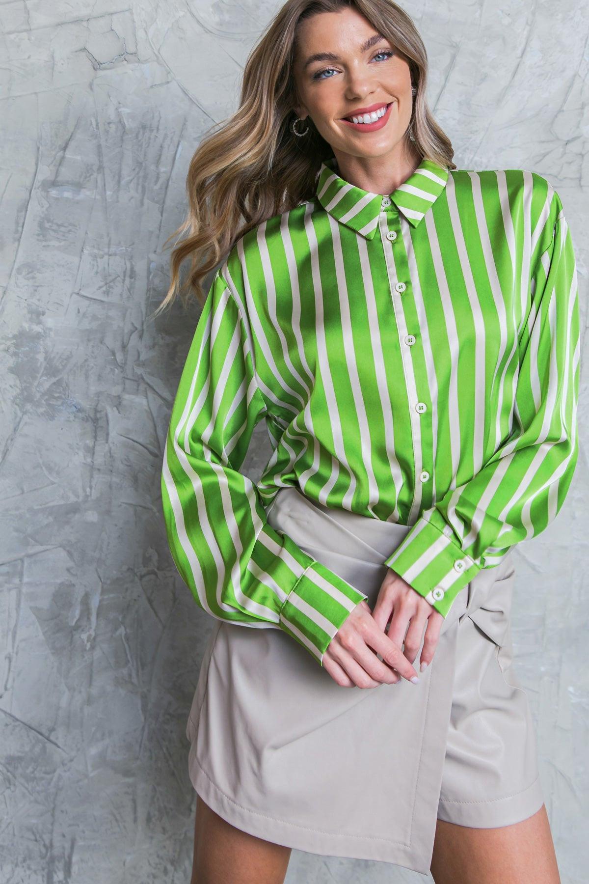 Nothing to Regret Satin Woven Top Shirt Collar Button Down Long Sleeves