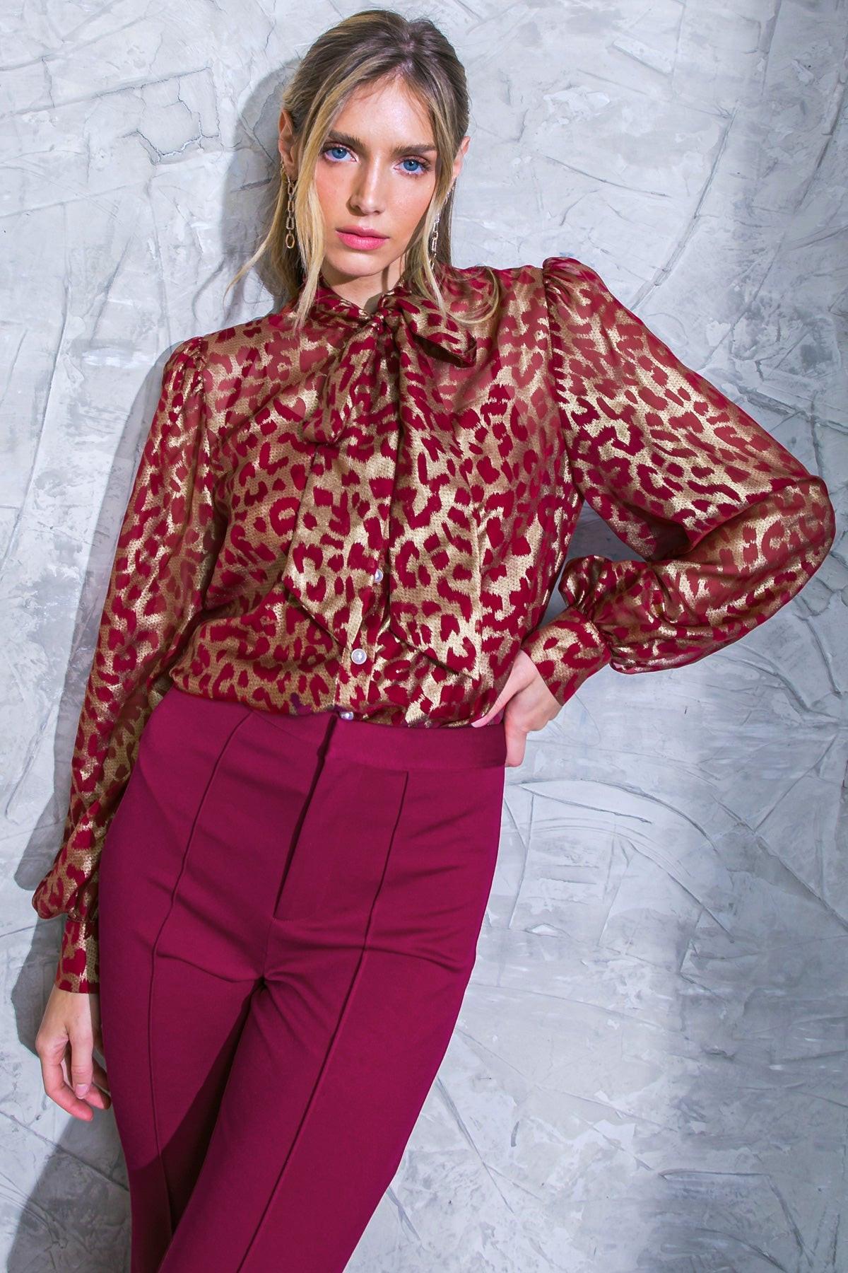 Beyond Compare Semi Sheer Printed Top With Front Tie Closure