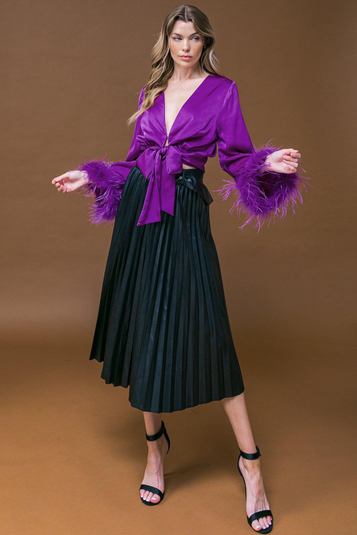Keep Your Promises Woven Top With V Neck Self Tie Waist Bell Sleeves