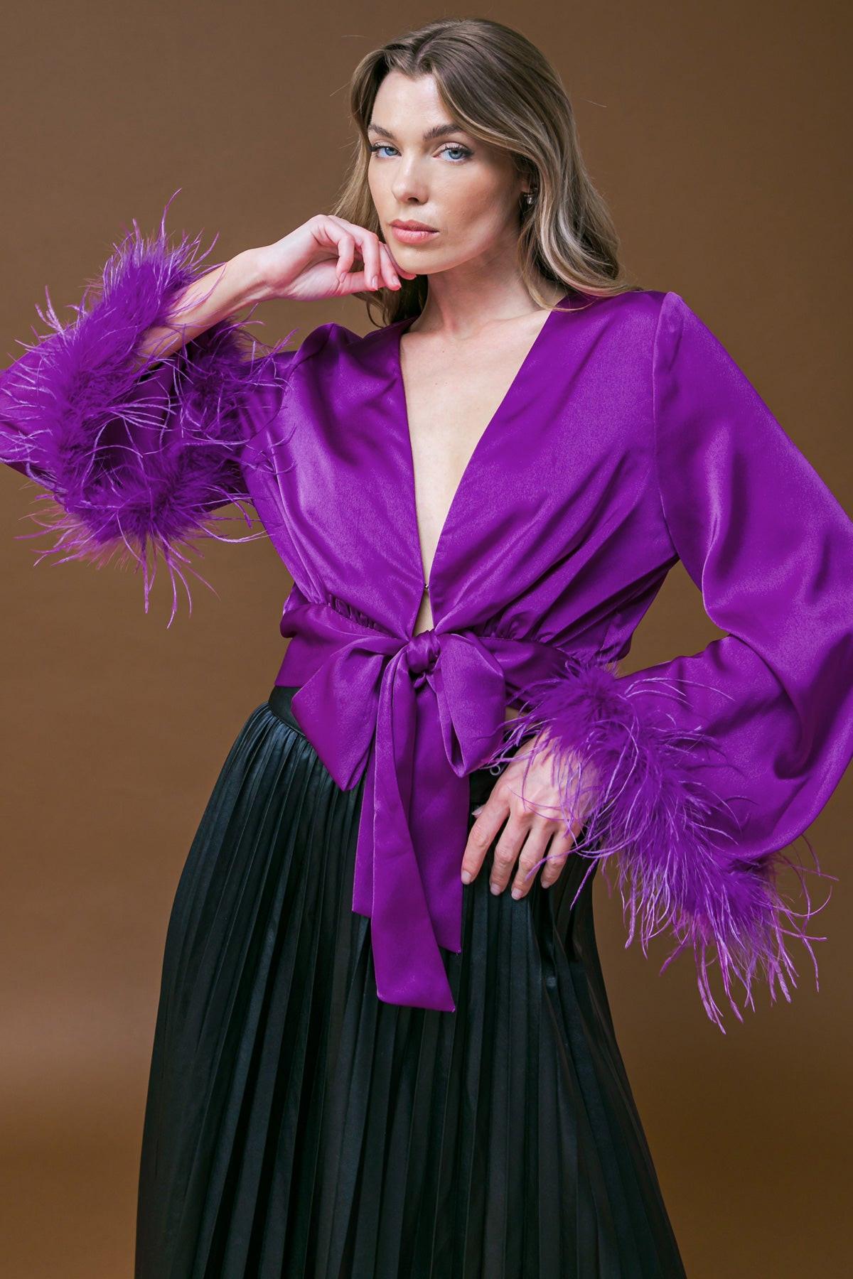 Keep Your Promises Woven Top With V Neck Self Tie Waist Bell Sleeves