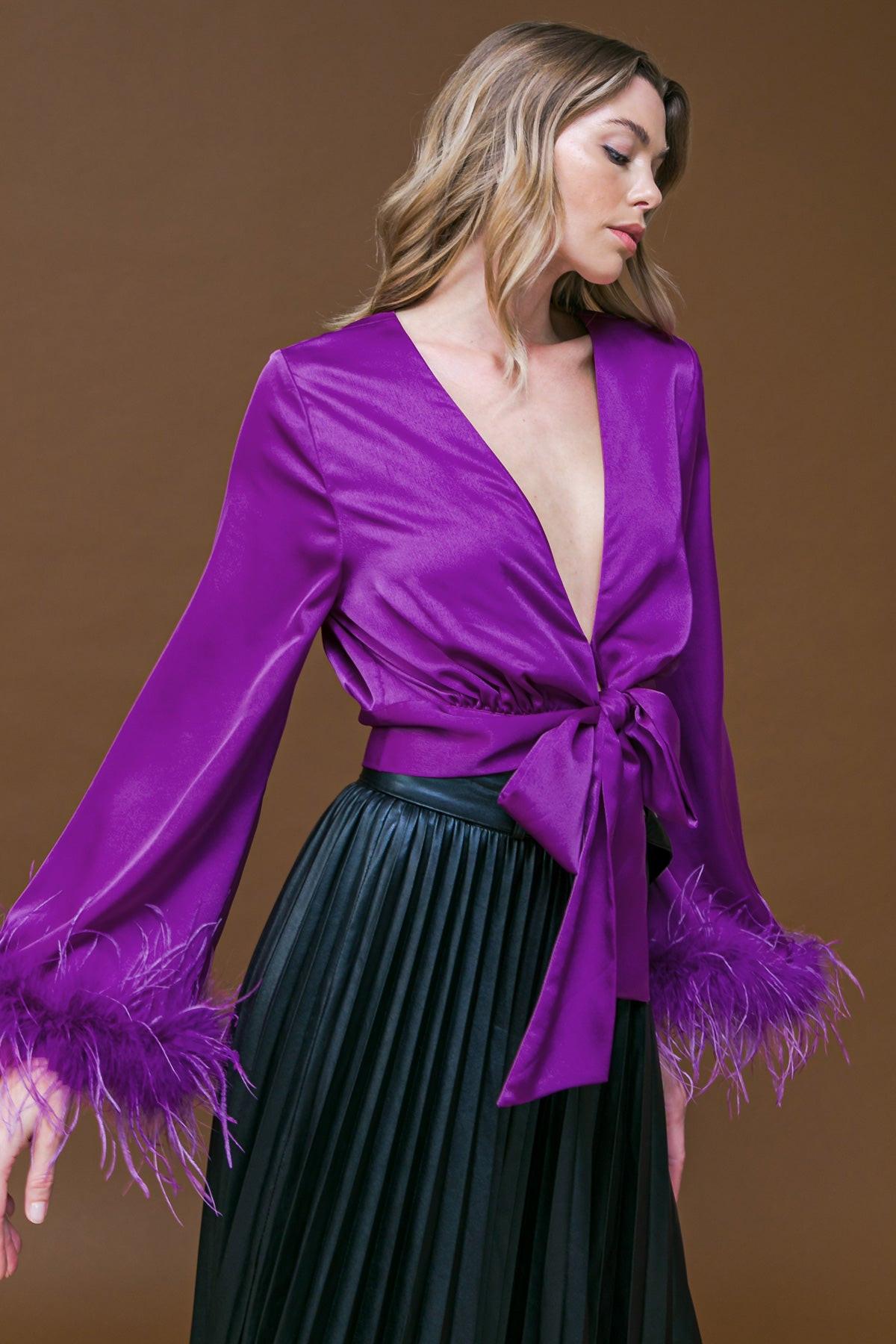 Keep Your Promises Woven Top With V Neck Self Tie Waist Bell Sleeves