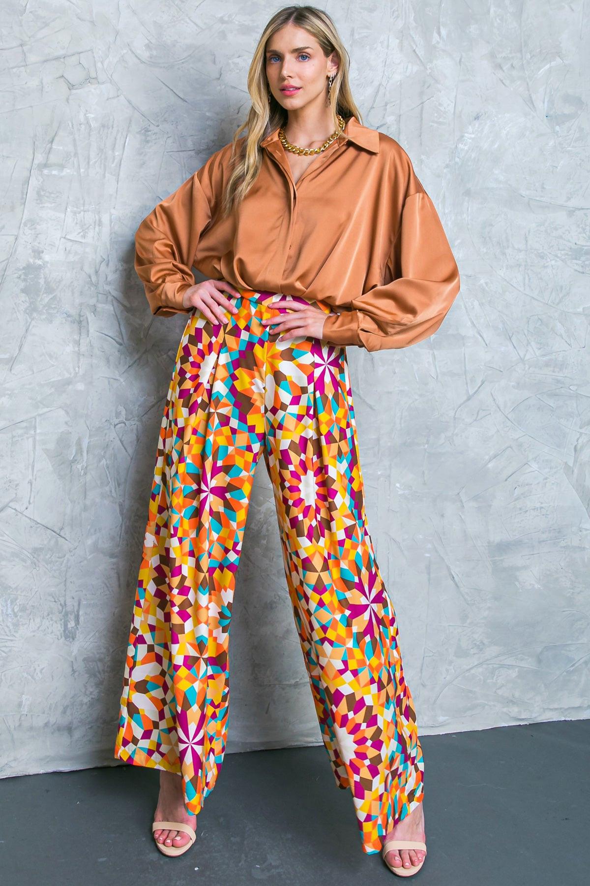 Graceful Movements Woven Top With Hidden Button Down Shirt Collar Long Sleeves