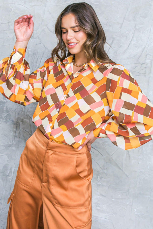 Enjoy Each Day Woven Top With Shirt Collar And Button Down Front