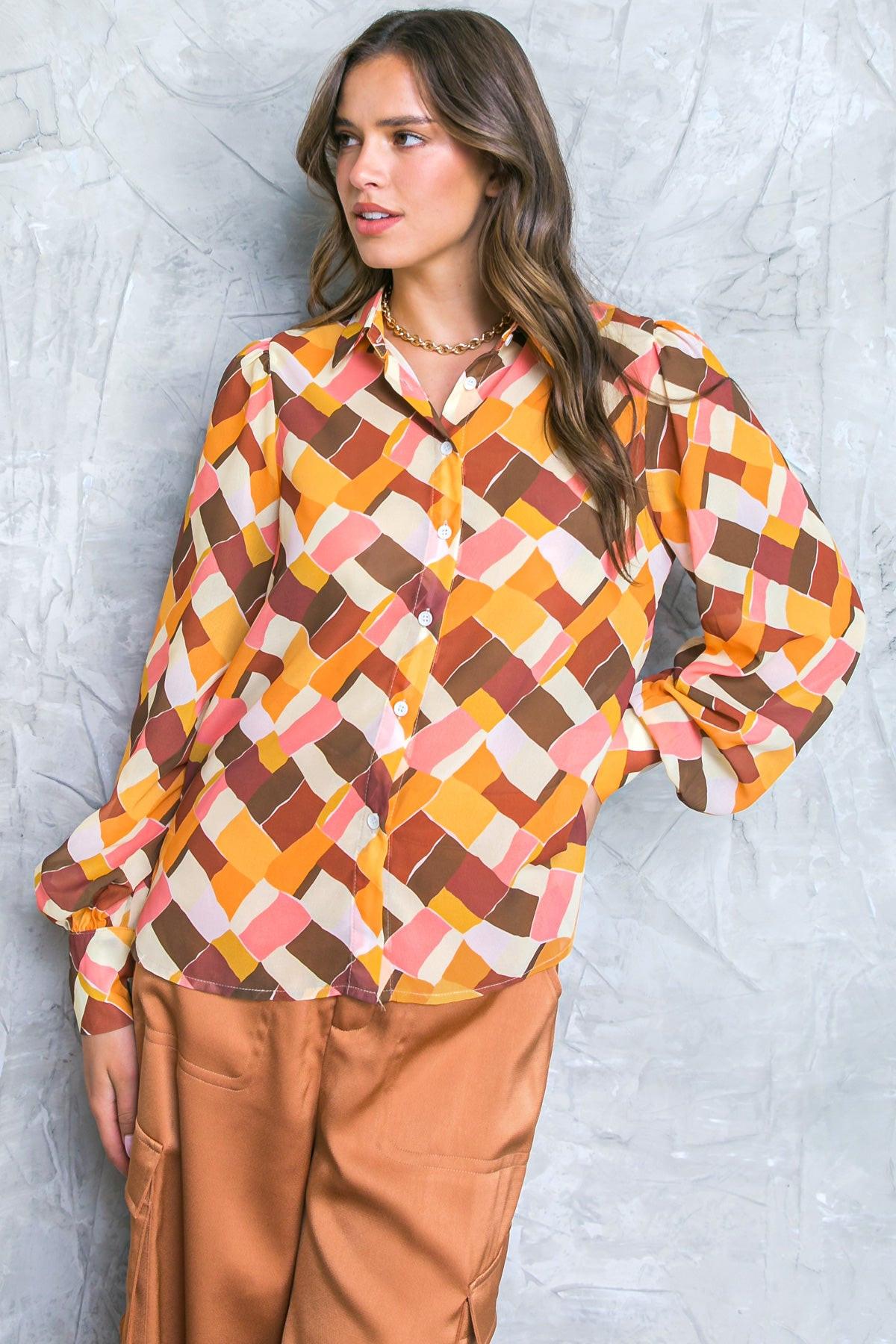 Enjoy Each Day Woven Top With Shirt Collar And Button Down Front