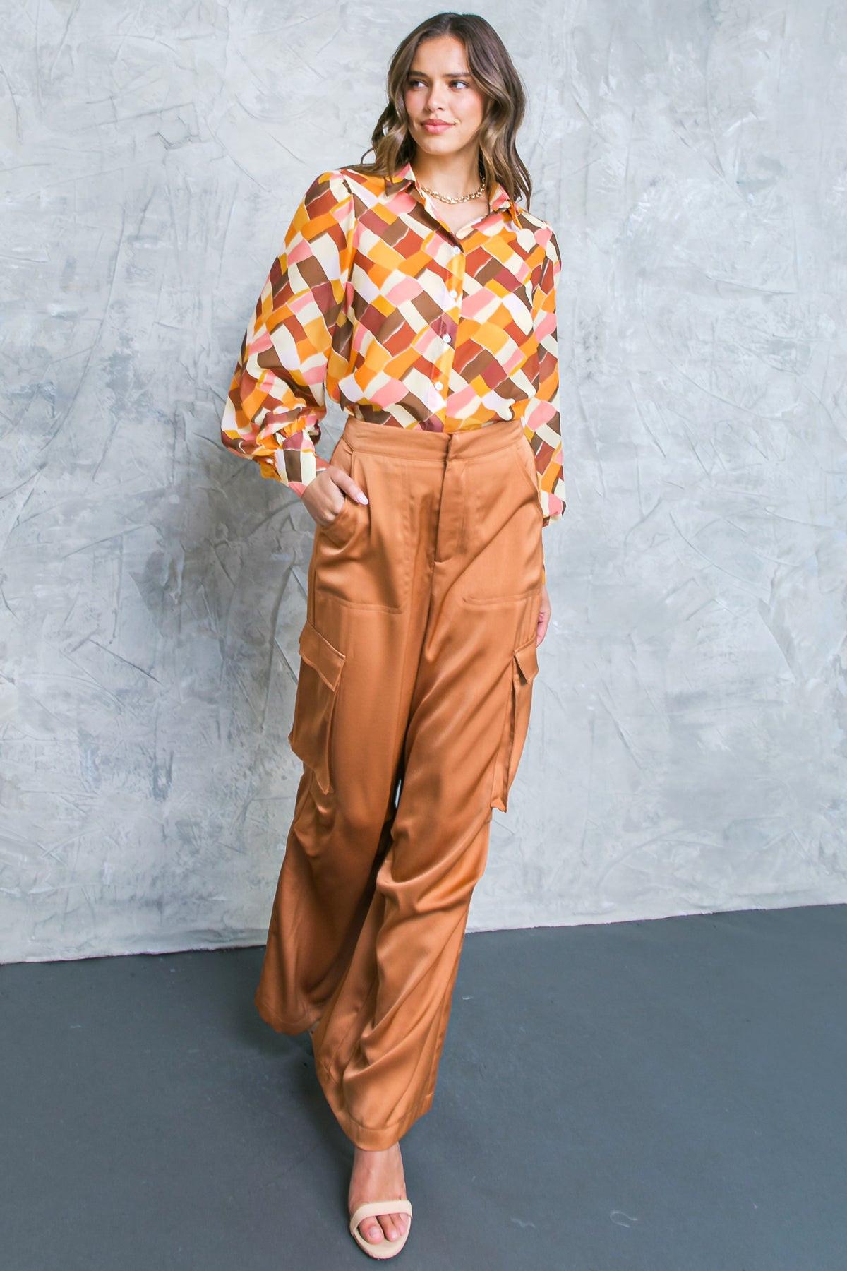 Enjoy Each Day Woven Top With Shirt Collar And Button Down Front