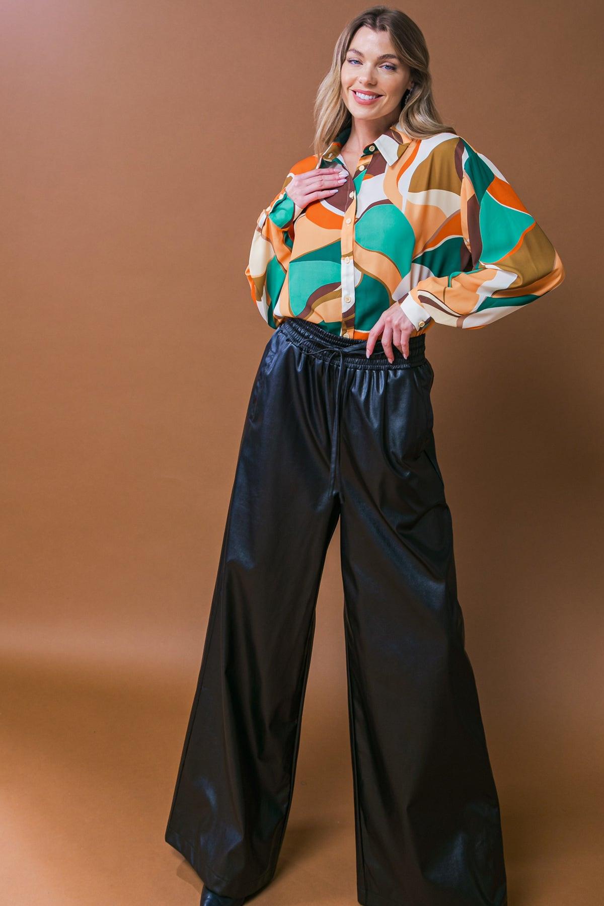 Lovingly Yours Woven Top With Shirt Collar Button Down Long Sleeve Polyester