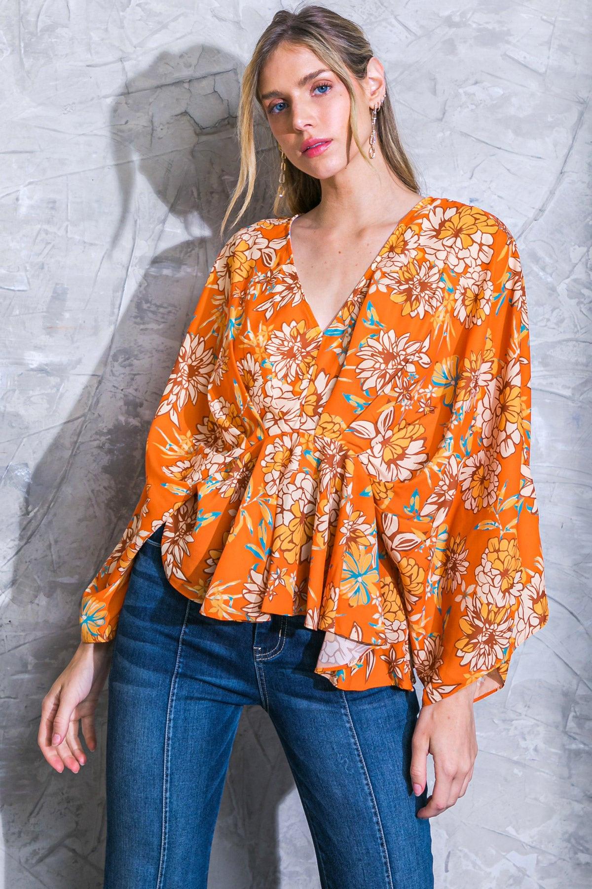 Find You Well Woven Top With V Neck Kimono Sleeves Peplum Silhouette