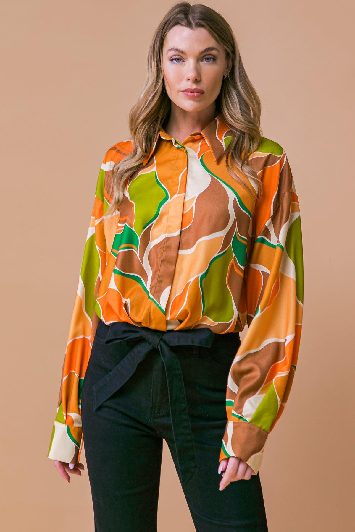 Sweetest Entrance Printed Woven Top With Shirt Collar And Elastic Waist