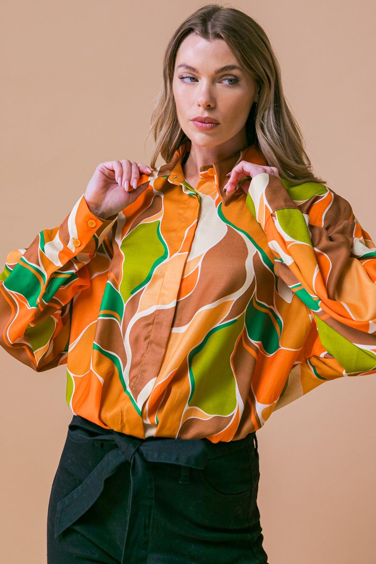 Sweetest Entrance Printed Woven Top With Shirt Collar And Elastic Waist