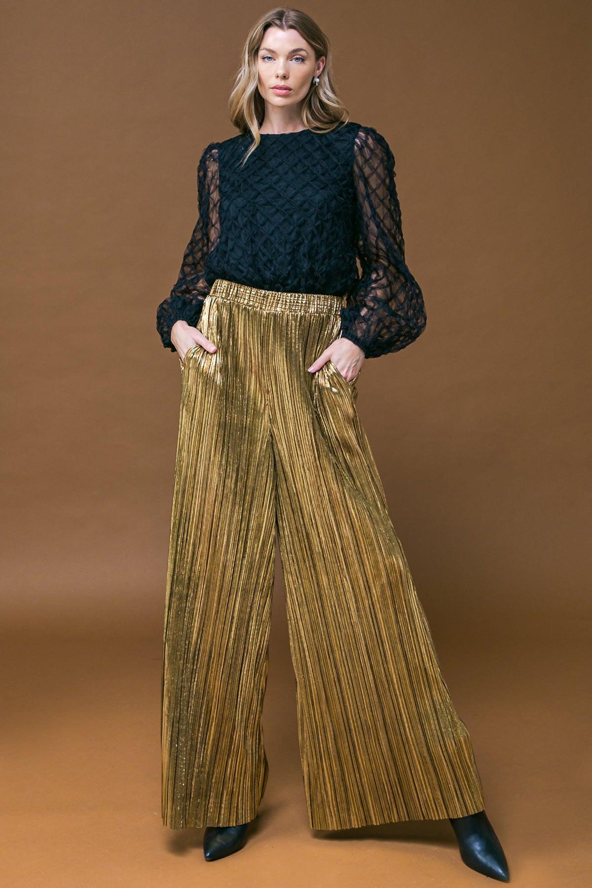 Sweetly Captivating Woven Top With Round Neck Long Sleeve Smocked Waistband