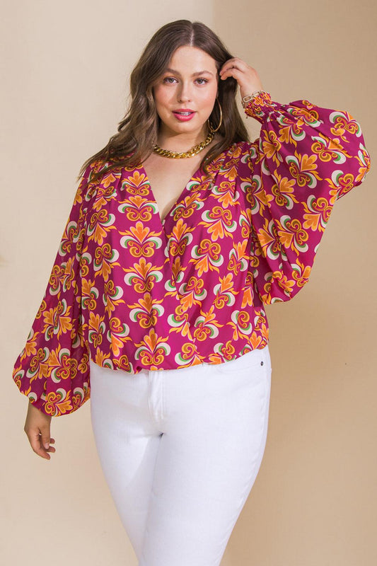 Starting Over Woven Bodysuit Surplice Neckline Smocked Sleeves