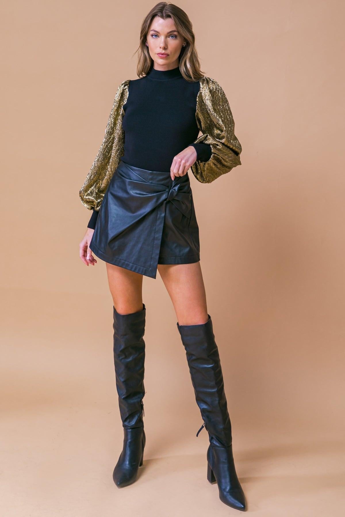 Lovely Essence Mock Neck Sweater Top With Contrasting Hue Long Sleeves
