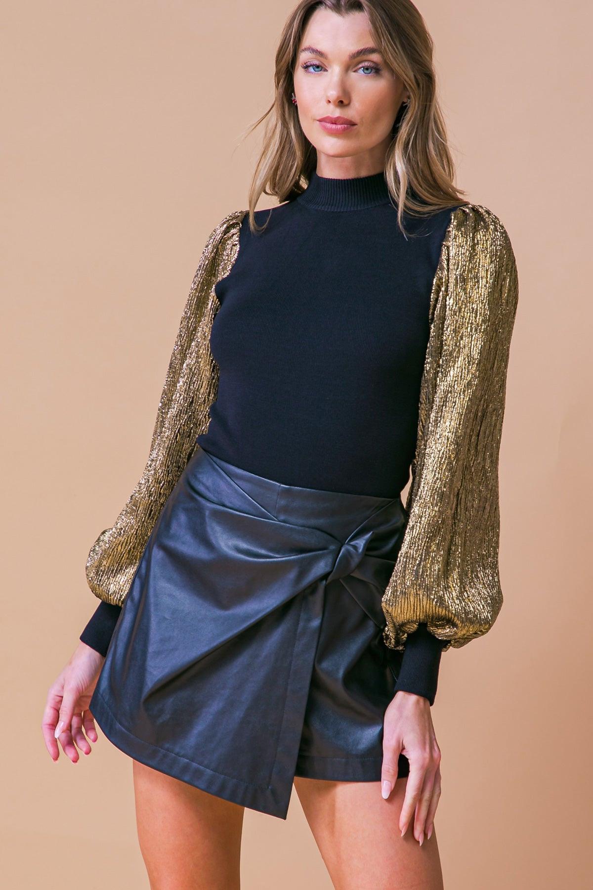 Lovely Essence Mock Neck Sweater Top With Contrasting Hue Long Sleeves