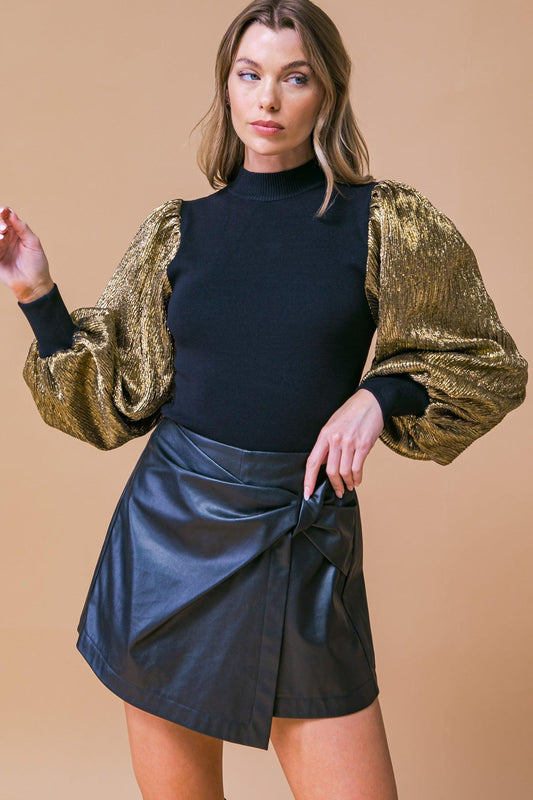 Lovely Essence Mock Neck Sweater Top With Contrasting Hue Long Sleeves