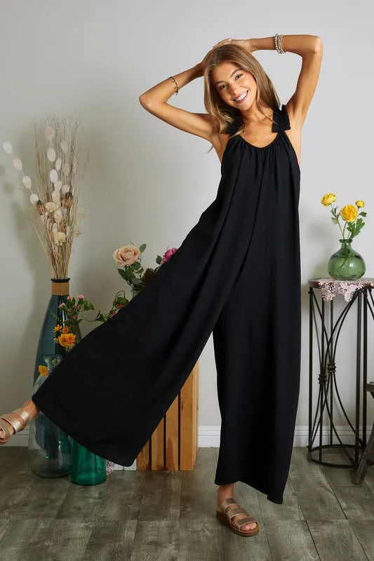ADORA Full Size Elastic Ruffle Shoulder Jumpsuit Plus Size-Soul Flow Apparel