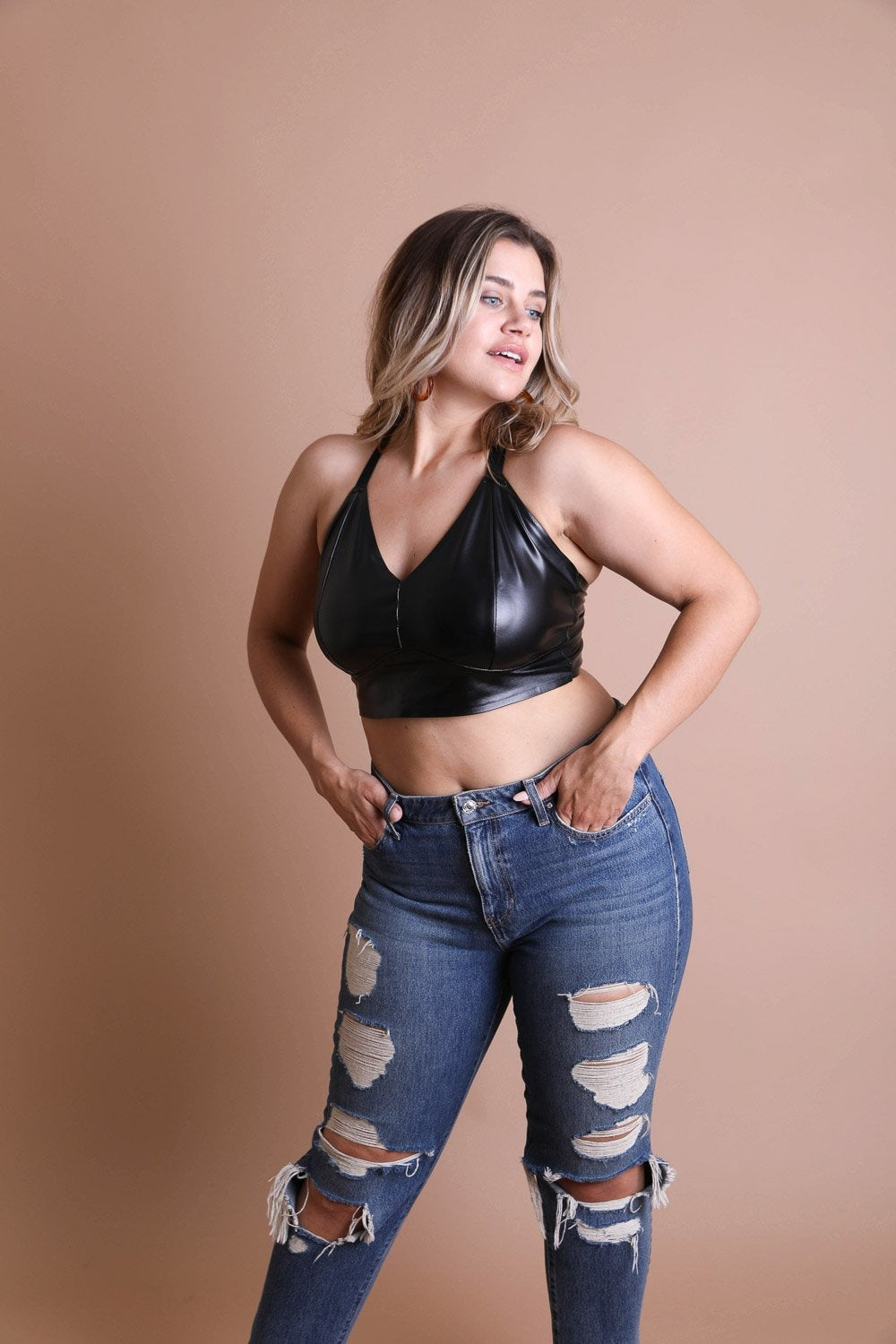 Faux Leather Longline Bralette Plus-Soul Flow Apparel