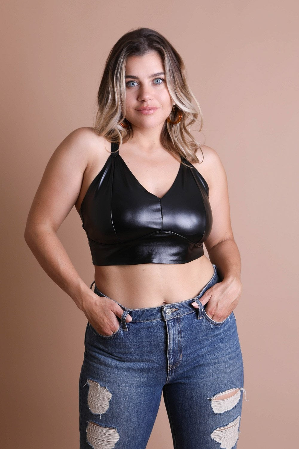 Faux Leather Longline Bralette Plus-Soul Flow Apparel