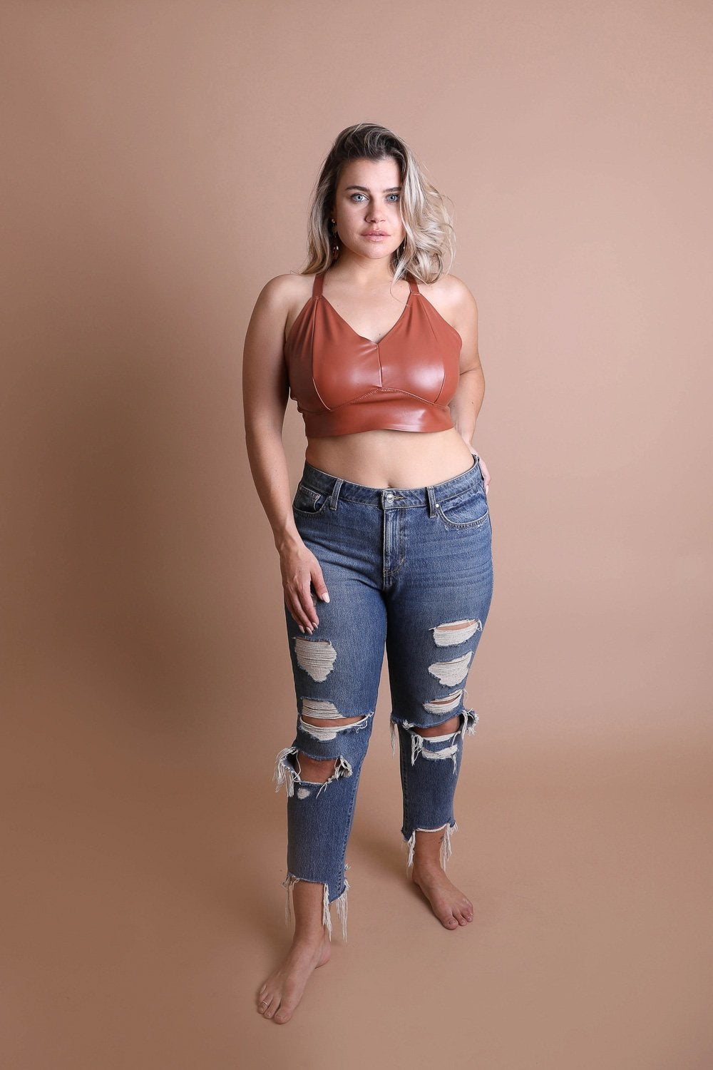 Faux Leather Longline Bralette Plus-Soul Flow Apparel