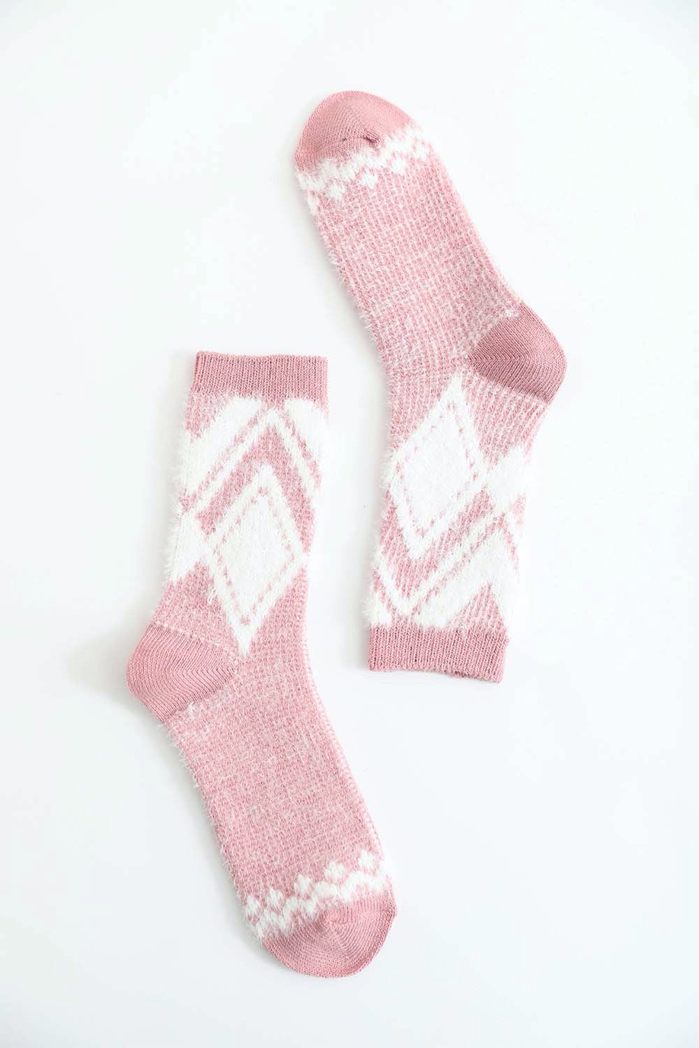 Faux Mohair Diamond Pattern Socks-Soul Flow Apparel