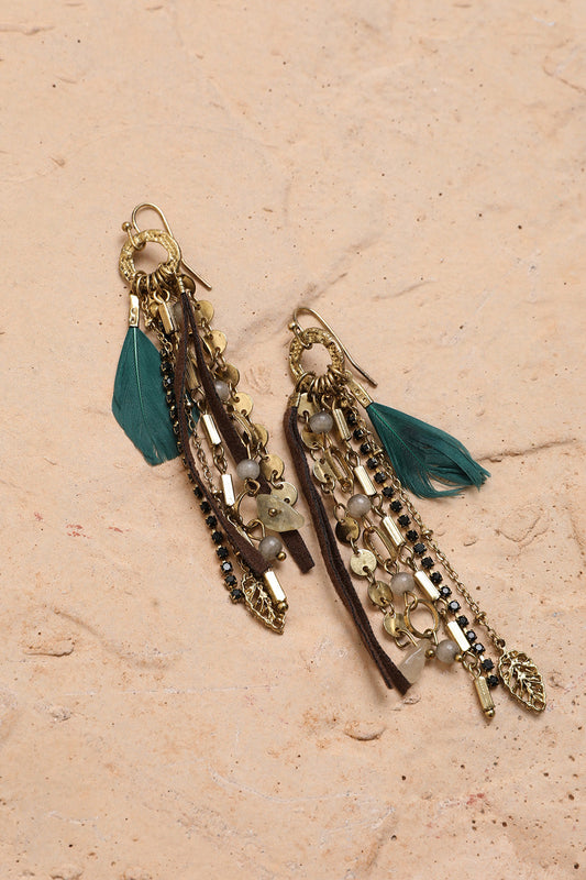 Feather Combo Dangling Earrings-Soul Flow Apparel