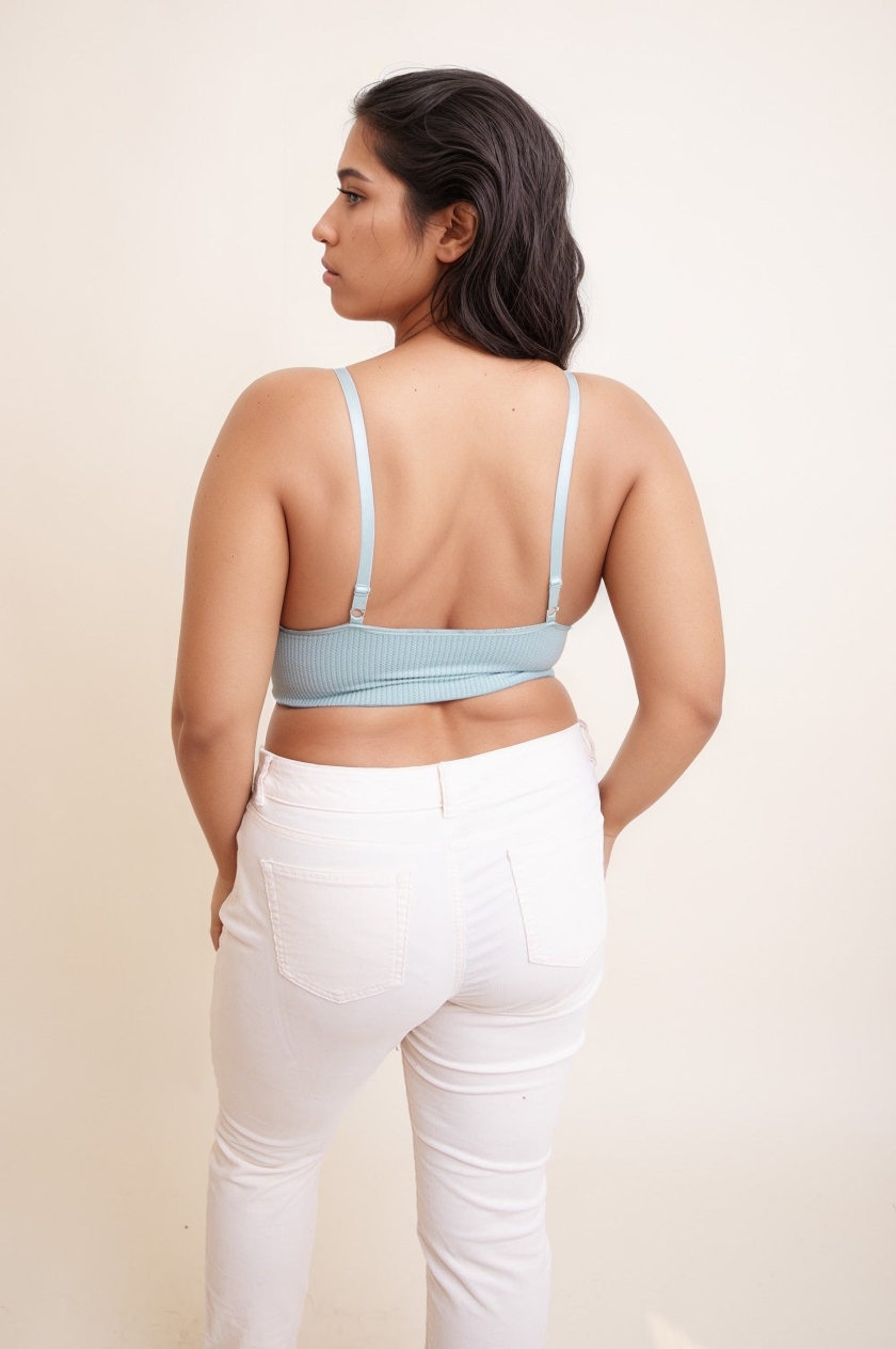Plus size lace brami from Leto Collection in light blue, perfect for everyday comfort and style