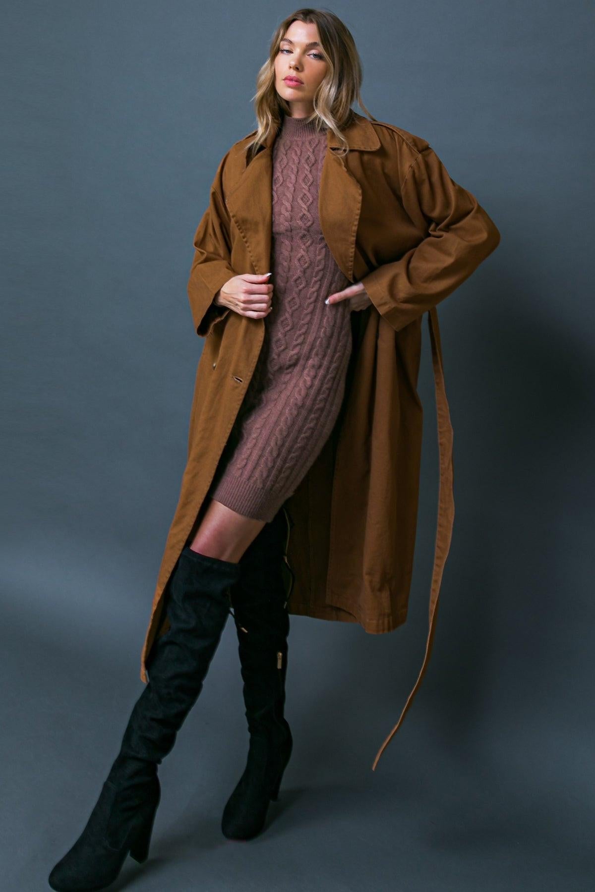 Keeper Of My Heart Cotton Twill Trench Coat With Self Tie Waist