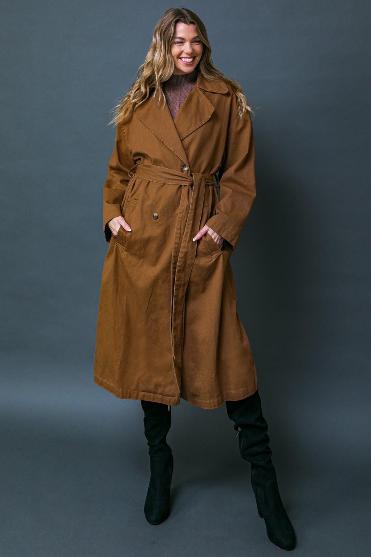 Keeper Of My Heart Cotton Twill Trench Coat With Self Tie Waist
