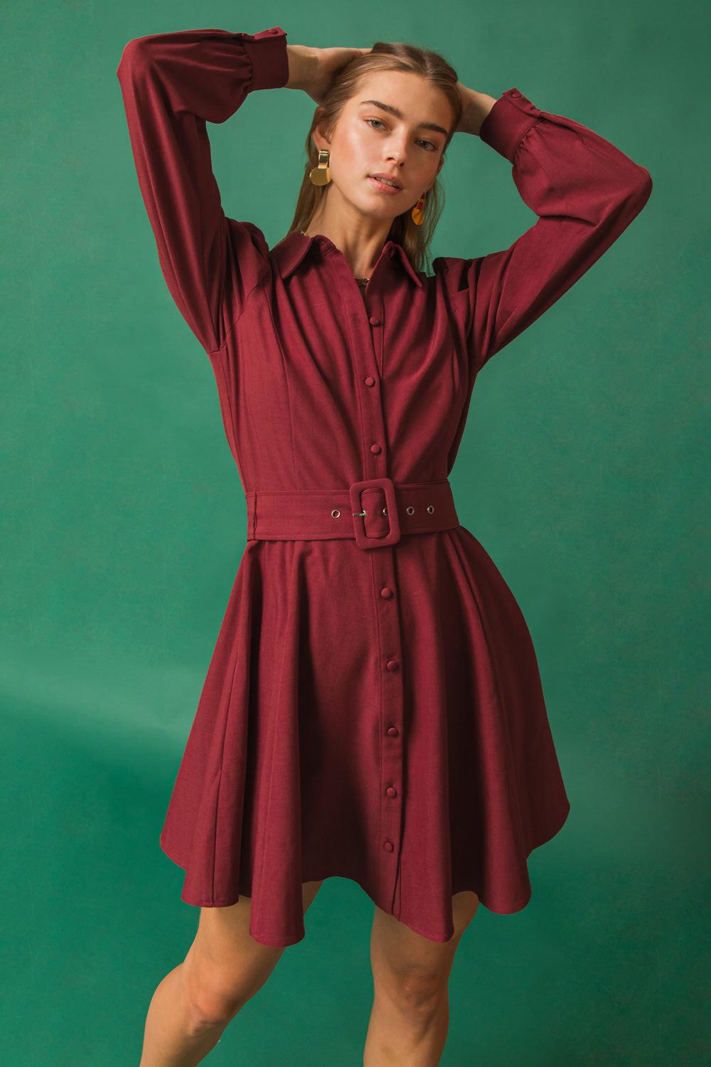 Wrapped Up In Love Mini Dress With Puff Sleeves Belted Silhouette