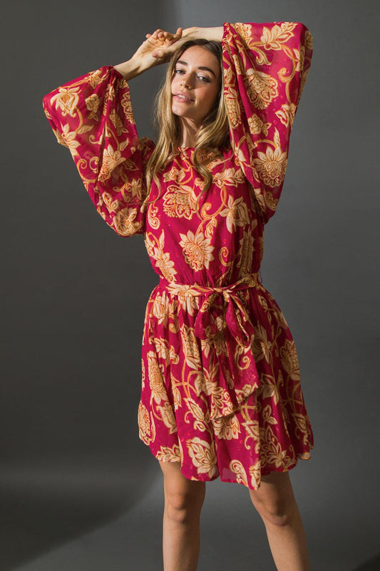 One That Got Away Woven Mini Dress With Exaggerated Sleeves