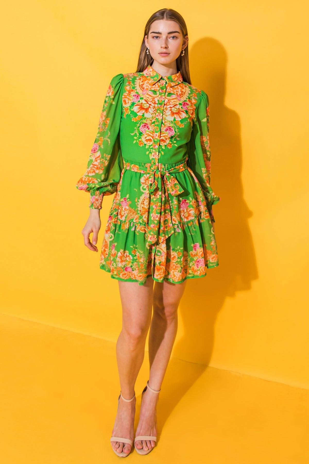 Furthest Thing Woven Mini Dress With Shirt Collar and Ruffled Hem