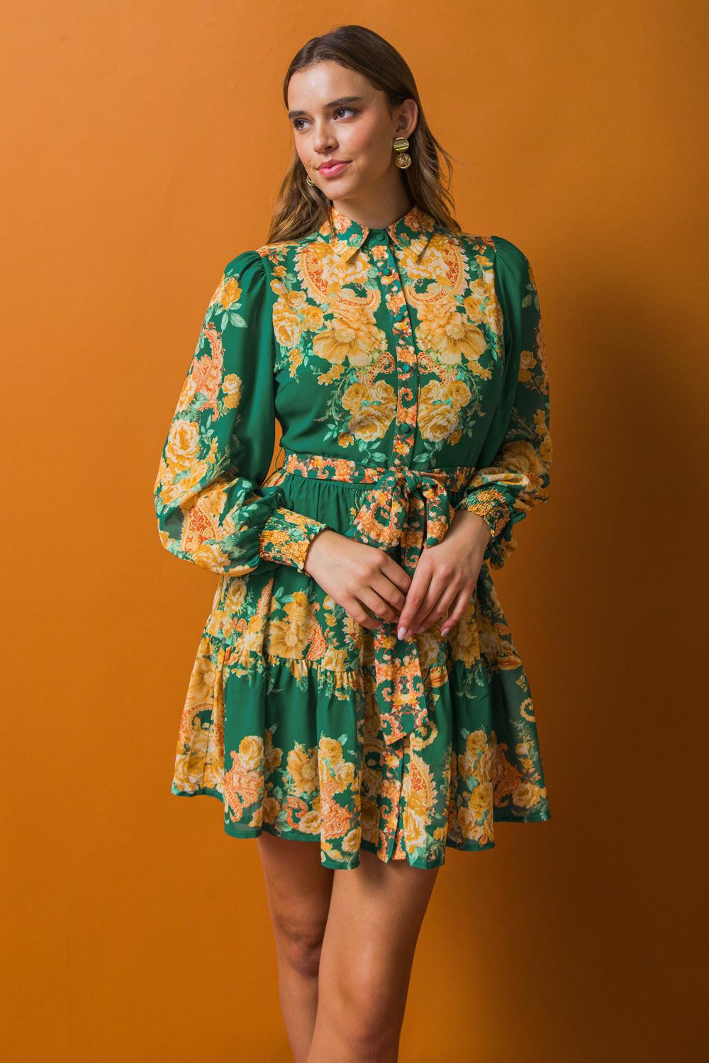 Furthest Thing Woven Mini Dress With Shirt Collar and Ruffled Hem