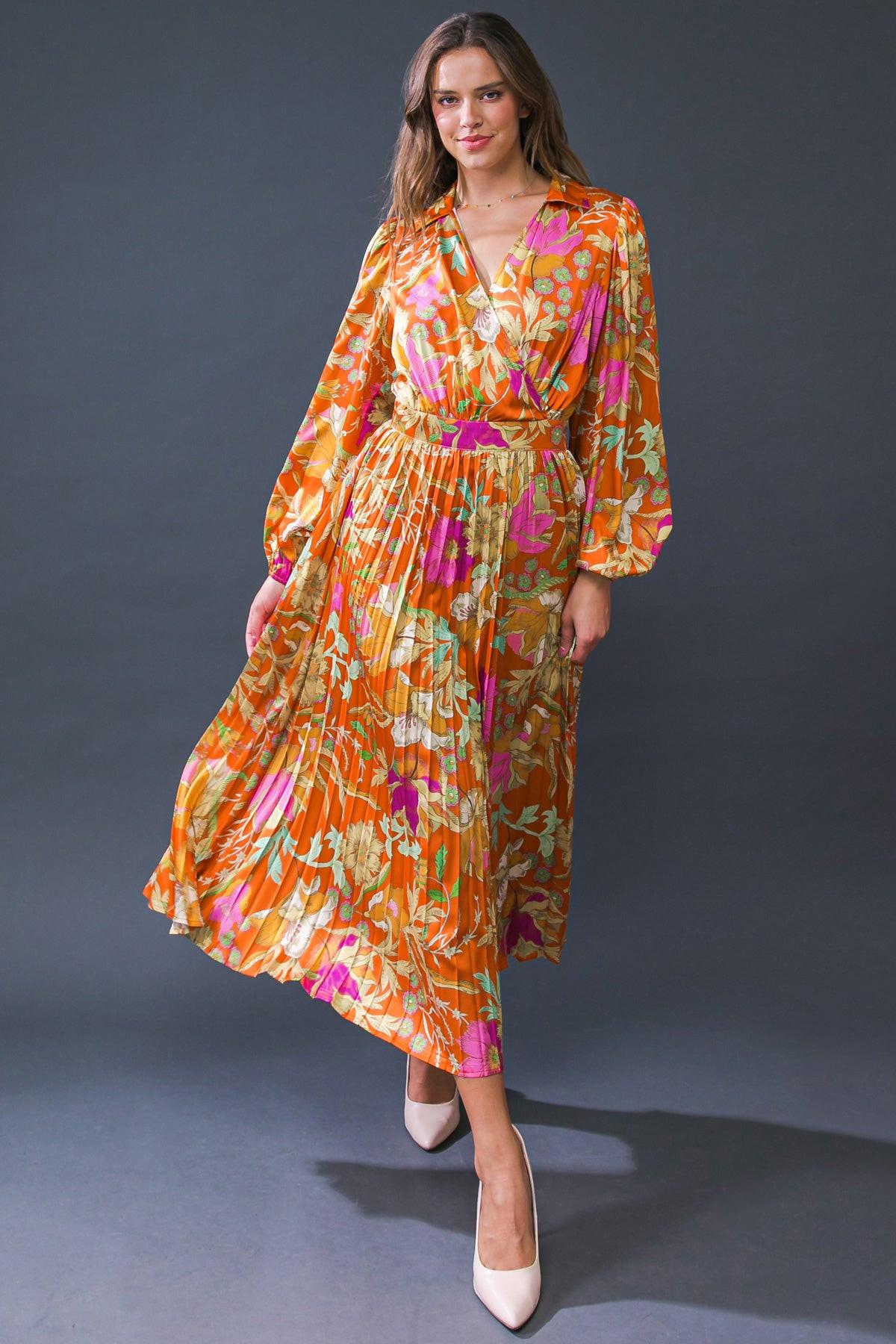 Keep Getting Better Woven Midi Dress With Surplice Neckline And Pleated Skirt