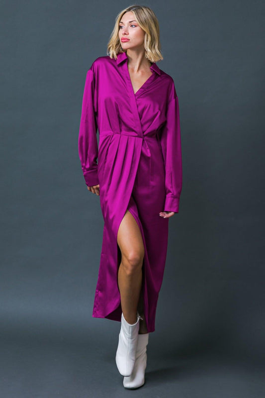 Too Good To Be True Woven Midi Dress With Surplice Neckline And Front Pleats