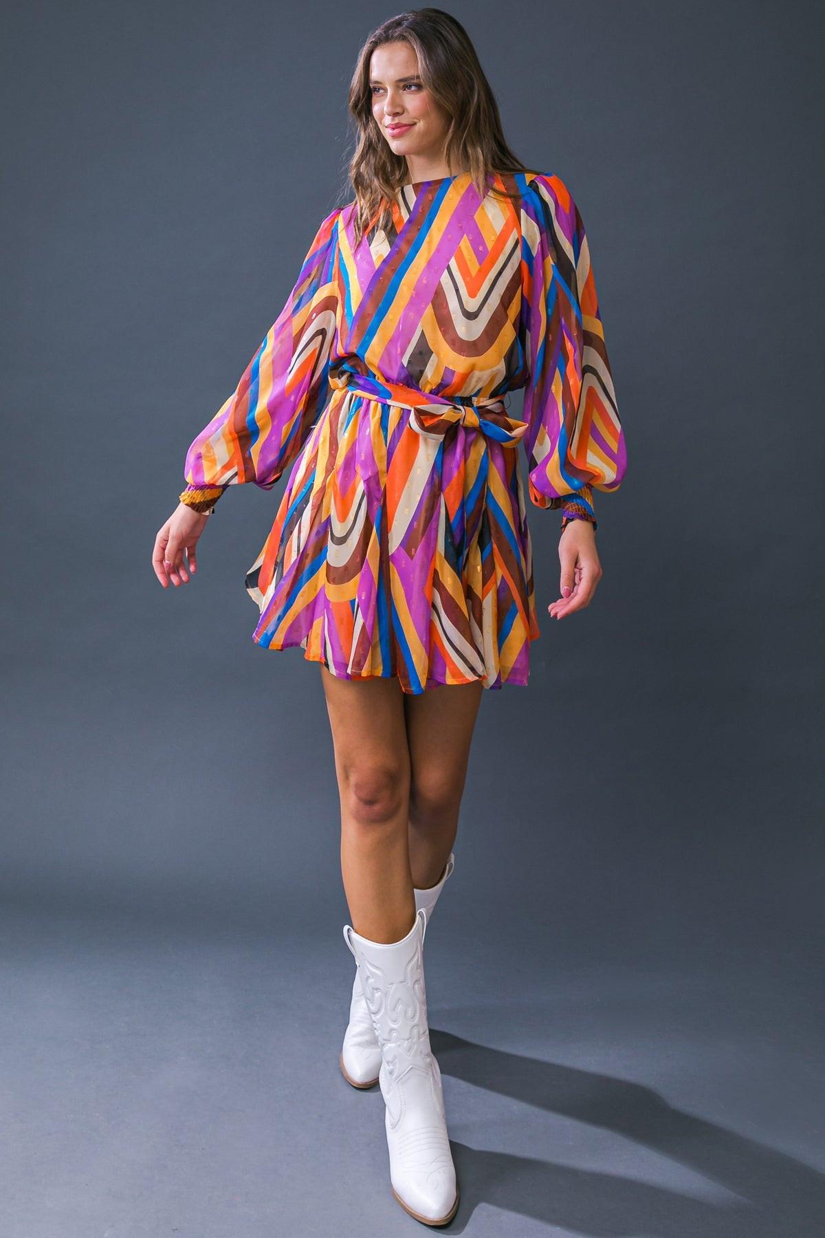 Paloma Party Woven Mini Dress Round Neckline Smocked Cuffs And Elastic Waist