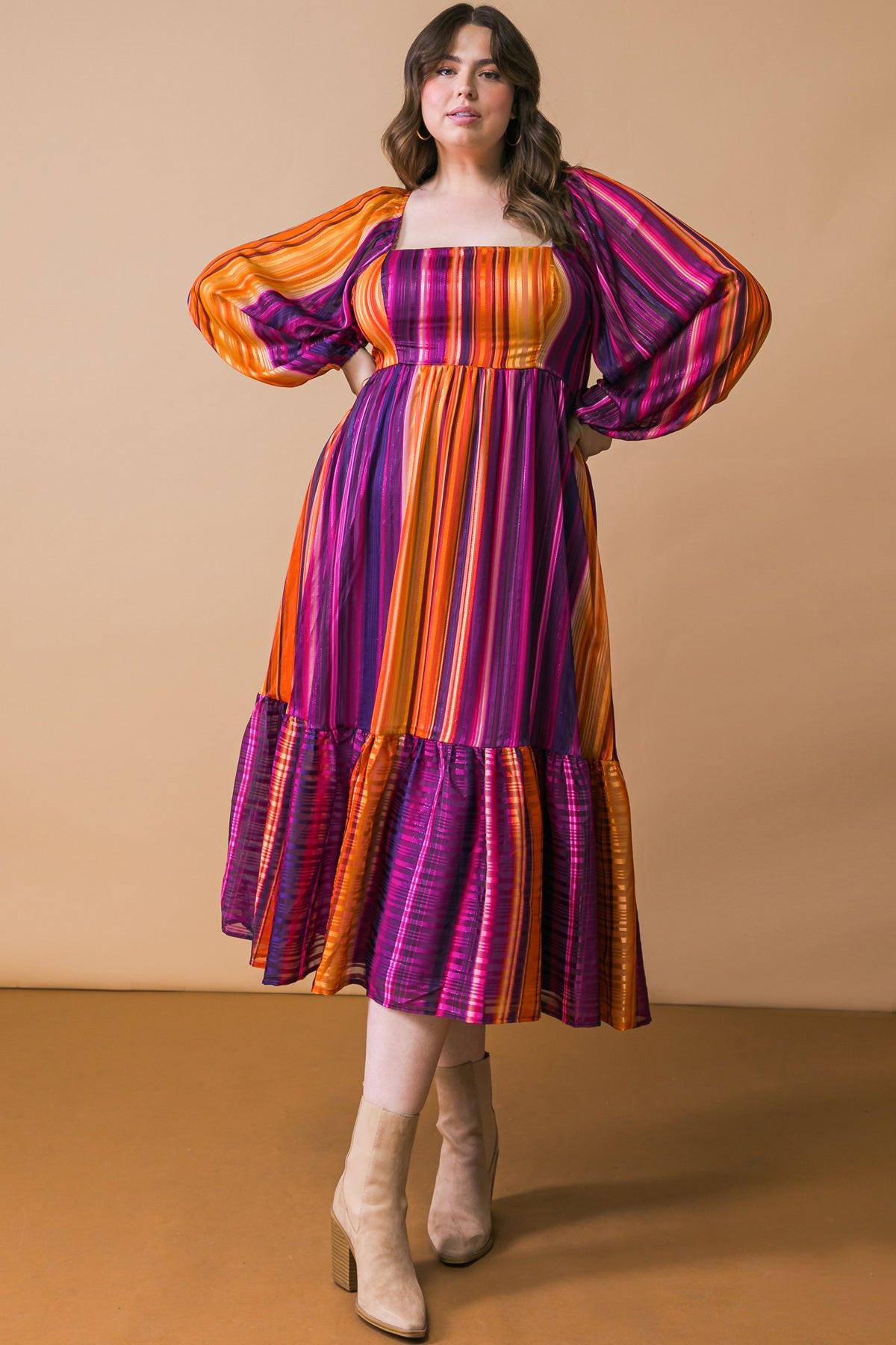 Everything You Needed Woven Midi Dress Printed Square Neckline Long Sleeve
