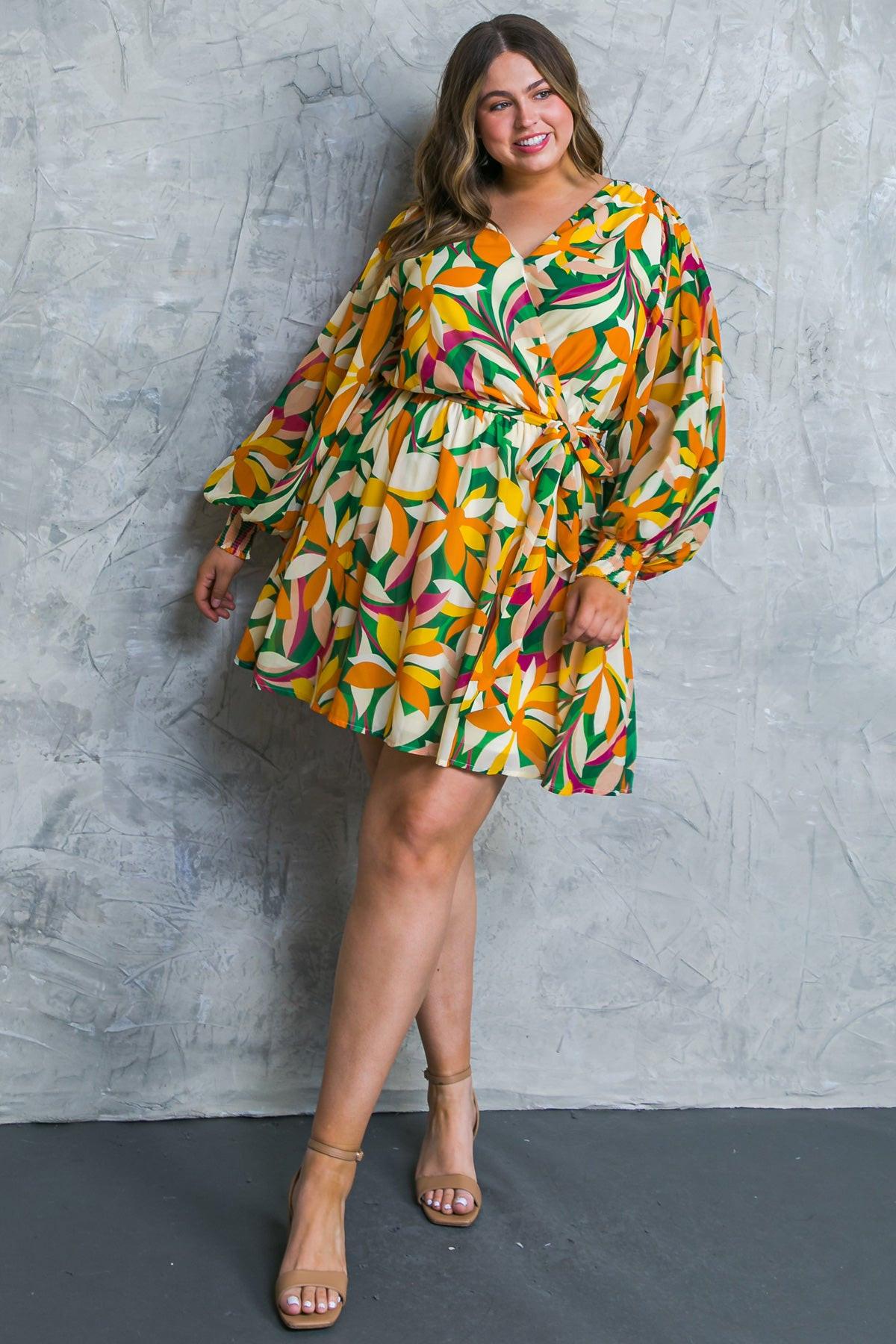 Daring Heart Printed Woven Mini Dress With Surplice Neckline And Ruffled Hem