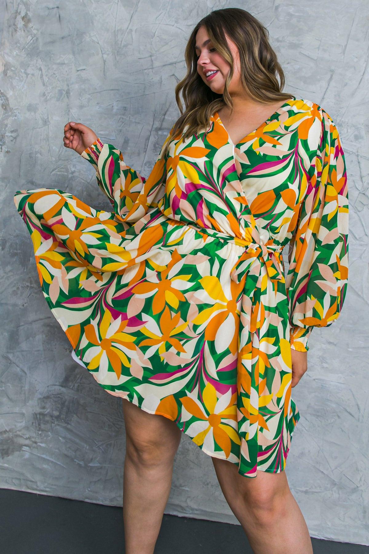 Daring Heart Printed Woven Mini Dress With Surplice Neckline And Ruffled Hem