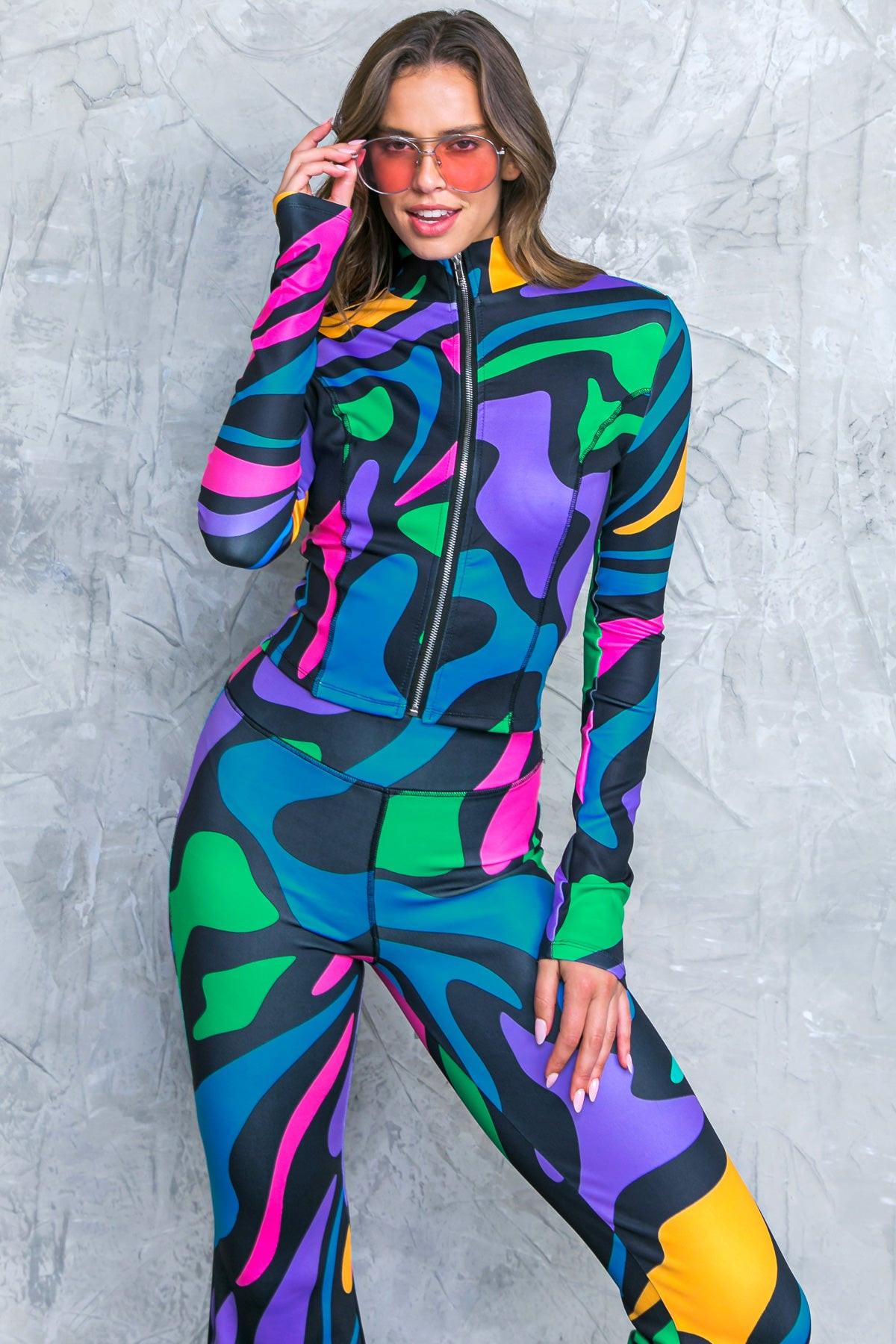 Saying Hello Scuba Tracksuit Printed Two Piece Set With Front Zipper