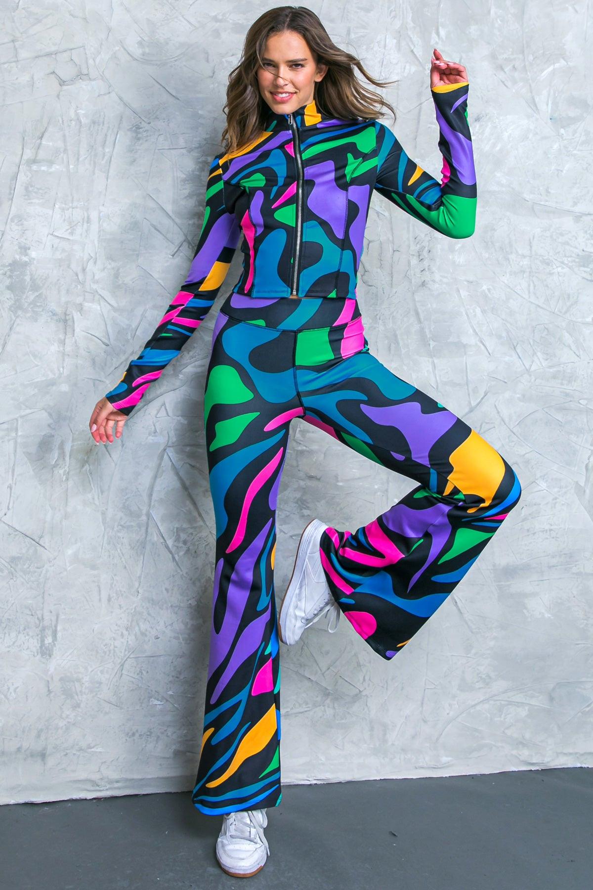 Saying Hello Scuba Tracksuit Printed Two Piece Set With Front Zipper
