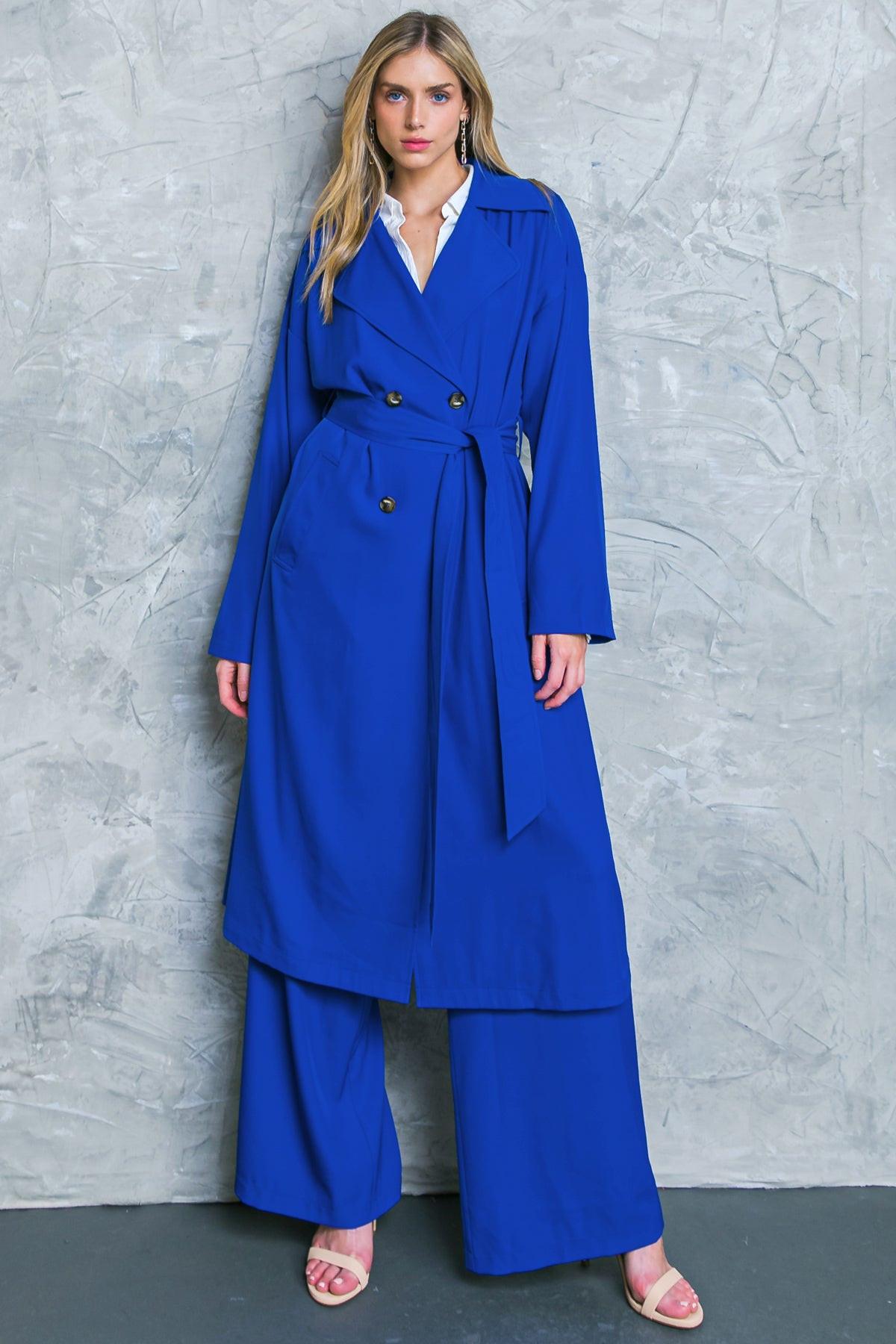 Boss Babe Woven Trench Coat With Front Button And Self Tie