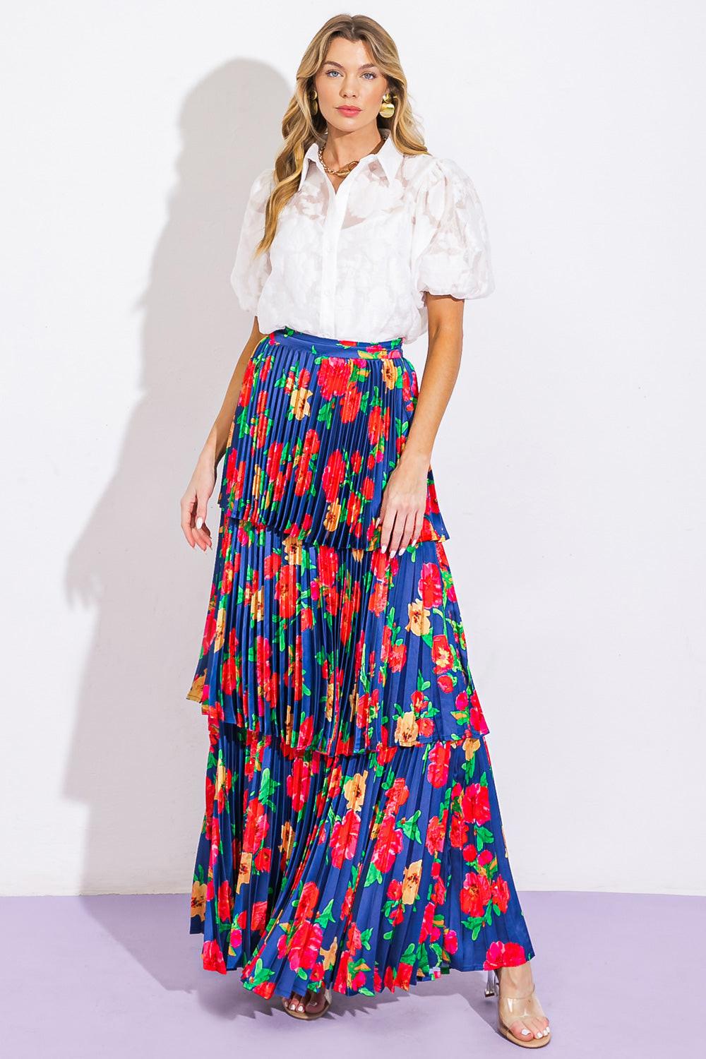 Unforgettable Muse Woven Skirt With Pleated Layered Design Side Zipper